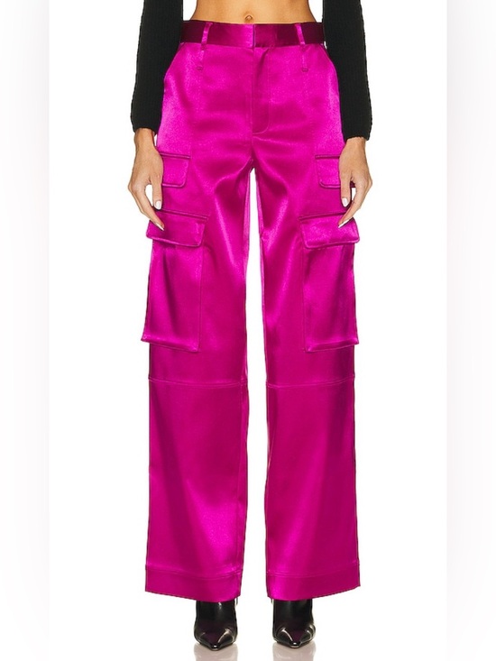 Frame Denim Pants - FRAME Relaxed Straight Satin Cargo Pants Magenta Pink Wide Leg Size 0 NWOT